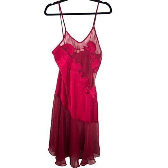 Victorias Secret Gold Label Slip Dress Size M Pink Satin Embroidered Semi Sheer - Picture 1 of 7